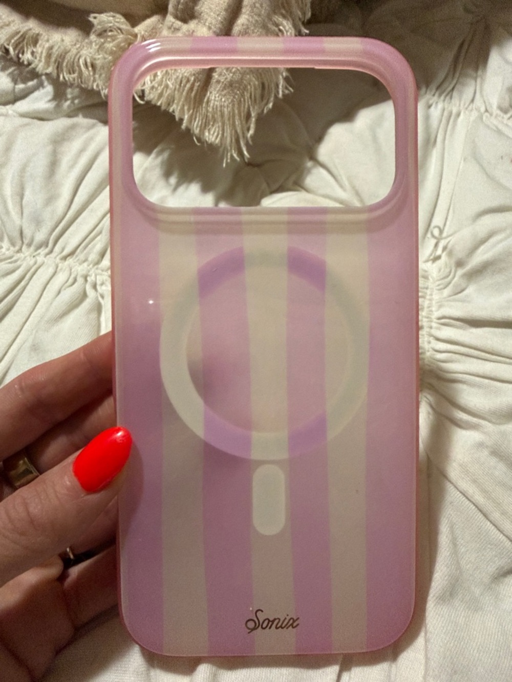 Sonix Pink and White Striped MagSafe Phone Case